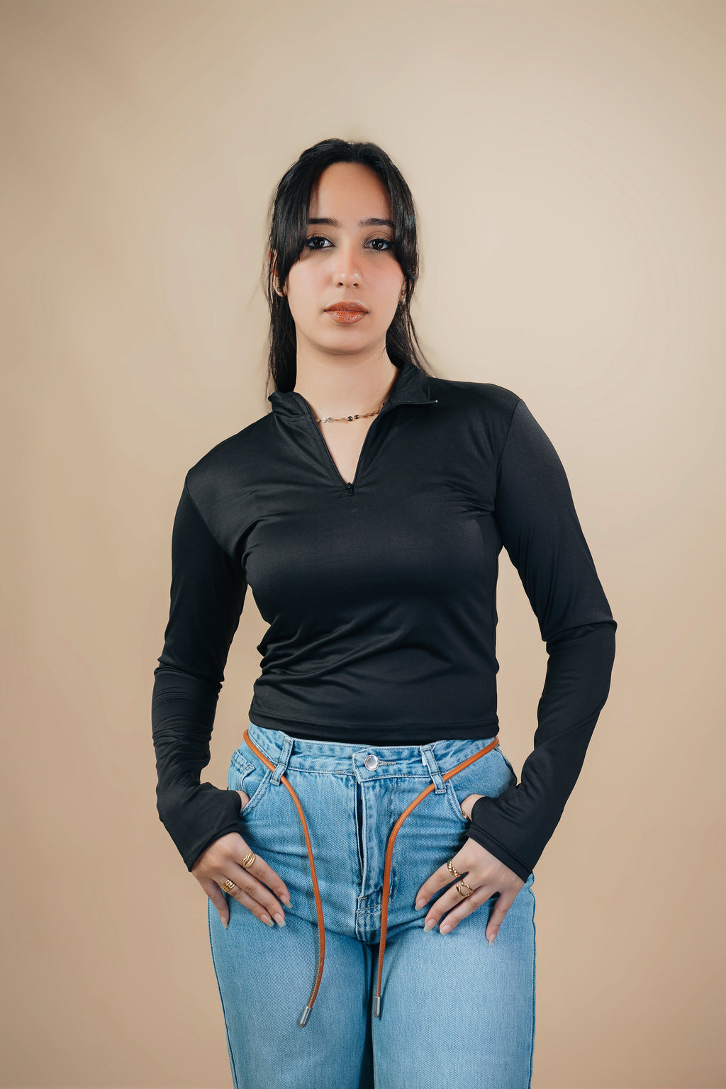 HIGH NECK ZIPPER LONG SLEEVE