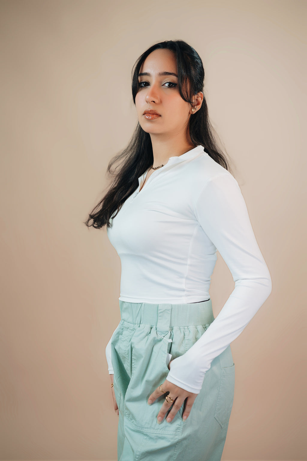 HIGH NECK ZIPPER LONG SLEEVE