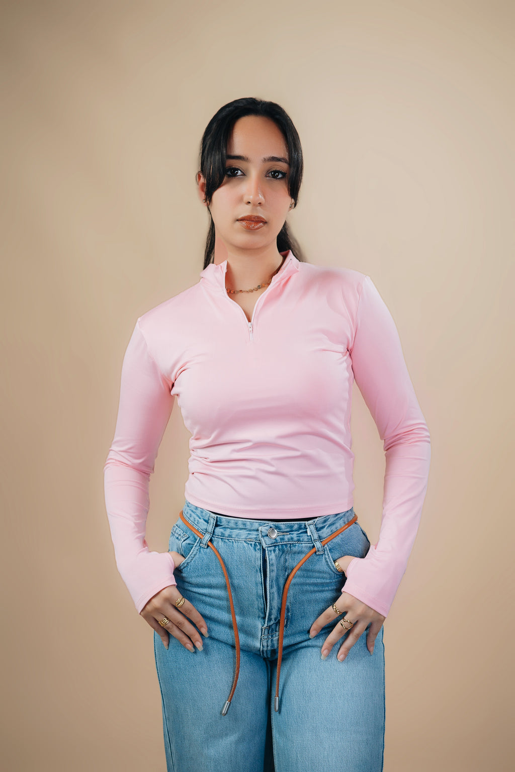 HIGH NECK ZIPPER LONG SLEEVE