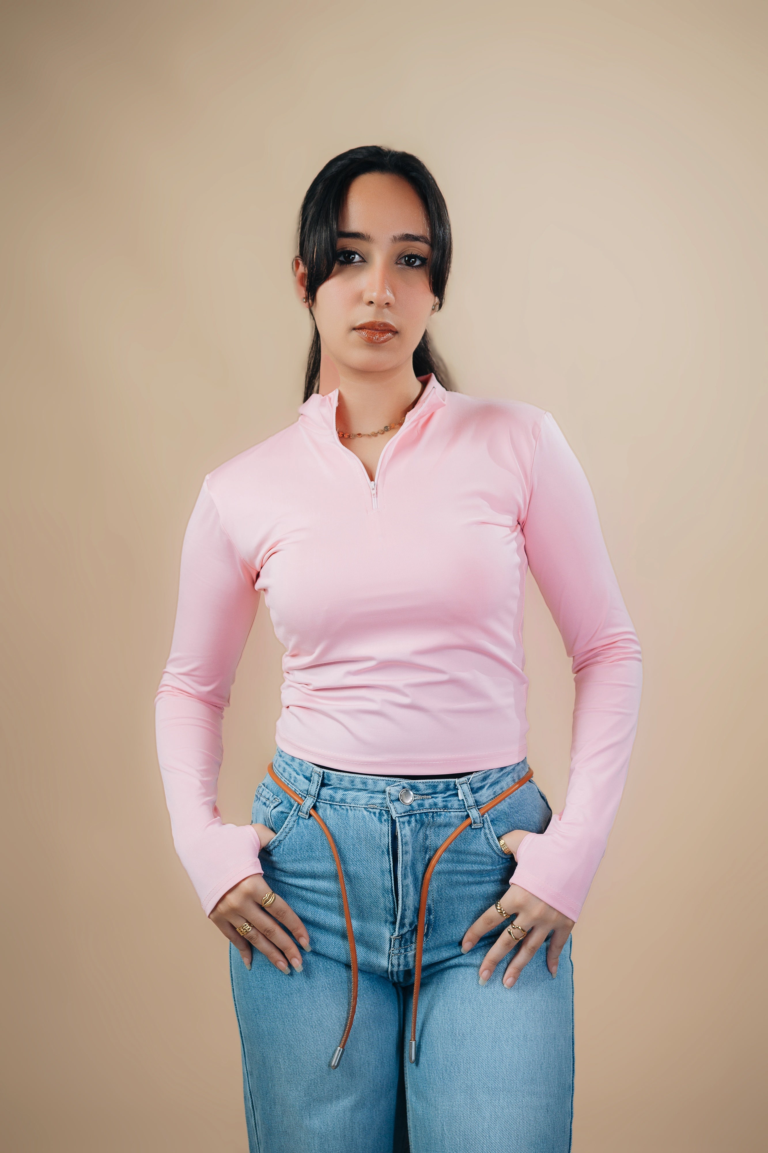 HIGH NECK ZIPPER LONG SLEEVE